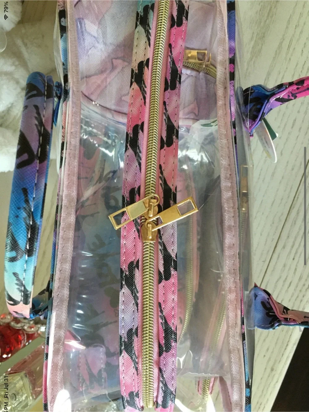 Clear Multicolor Travel Tote – Pink, Blue & Purple 4 pc set